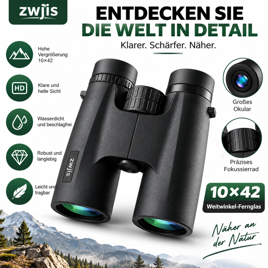 10x42 HD Fernglas – Kompaktes Outdoor-Fernglas für Natur & Vogelbeobachtung