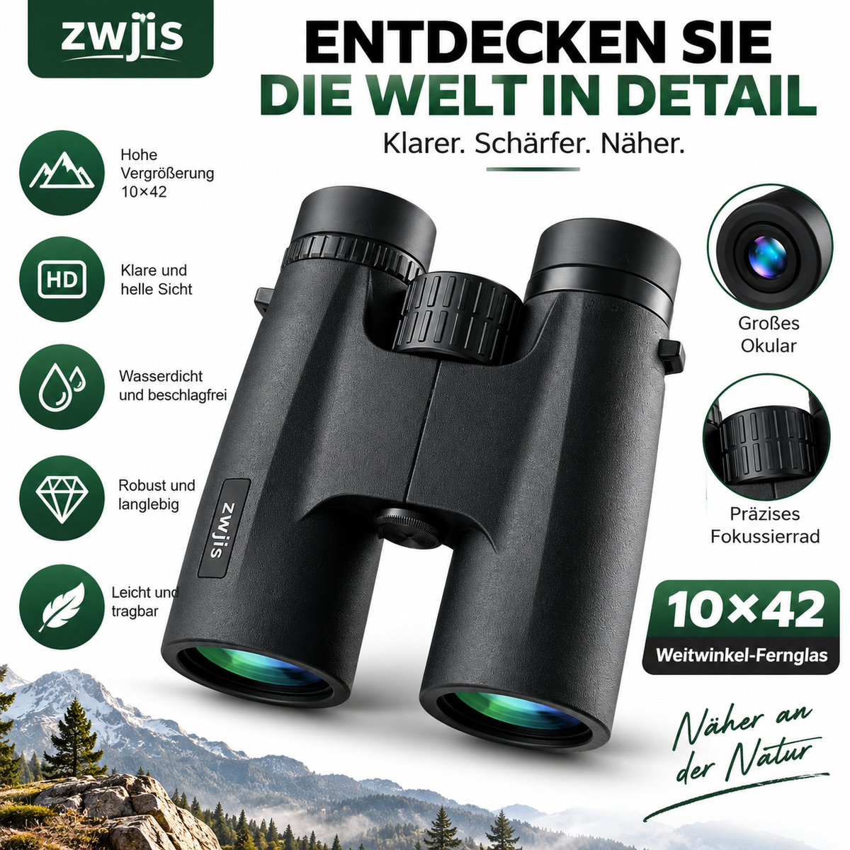 10x42 HD Fernglas – Kompaktes Outdoor-Fernglas für Natur & Vogelbeobachtung